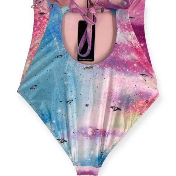 Wildfox Pink Space Cadet Galaxy Blue Print One Piece Tie Dye Festival NWT Small - Picture 8 of 14